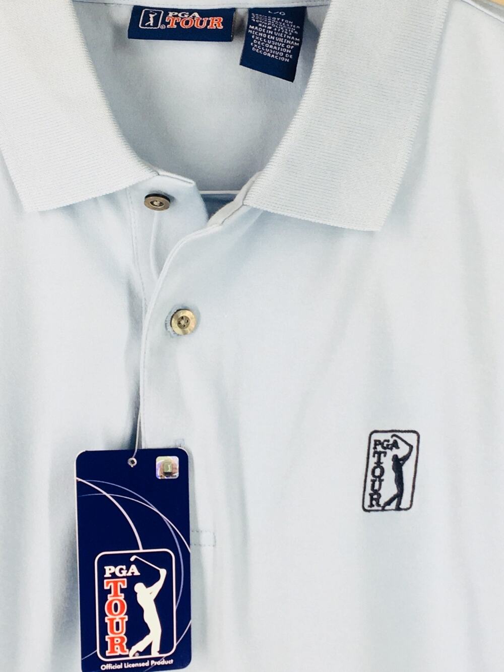 NWT PGA TOUR Official 2004 Mens Short Sleeve Golf Polo Shirt Aqua Blue